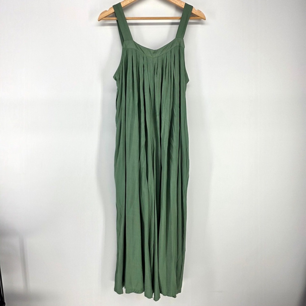 Hunter & Brown Jumpsuit Women Medium Green Wide Leg Pleated Rayon HBJ899 Boho